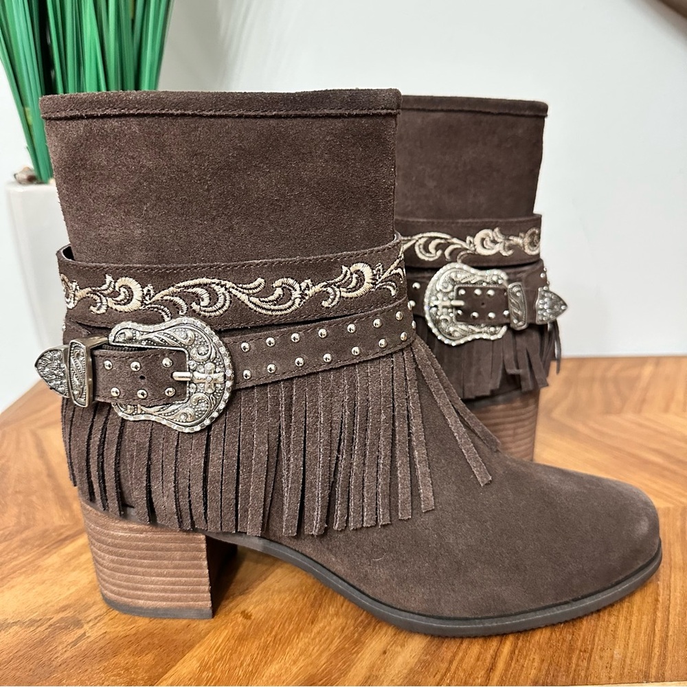 Montana West Trinity Ranch Brown Suede Fringe Ankle Boots SZ 10 Western NWOT - Picture 4 of 7